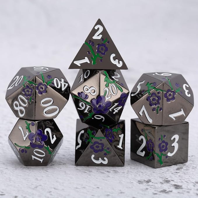 Black Metal Dice Set D&D, RPG Polyhedral Metal Dice - Image 5