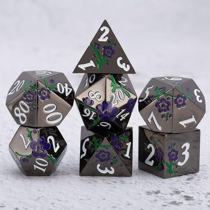Black Metal Dice Set D&D, RPG Polyhedral Metal Dice - Image 5