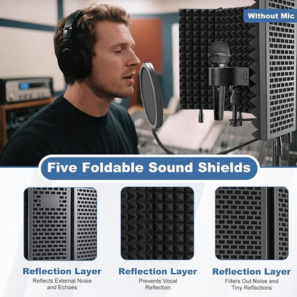 Studio Microphone Stand with Isolation Shield & Pop Filter, 5-Sided Tri-Layer - Image 5