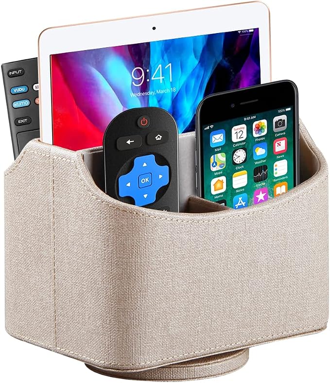 Fanousy 360° Rotating Remote Control Holder, PU Leather TV Remote Caddy by Thelittlebeautyoflife