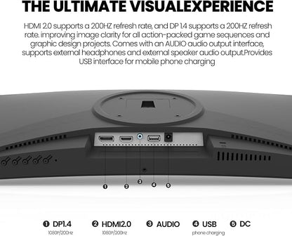 CRUA 24 Inch 200hz/180hz Curved Gaming Monitor, FHD 1080P Frameless Computer - Image 4