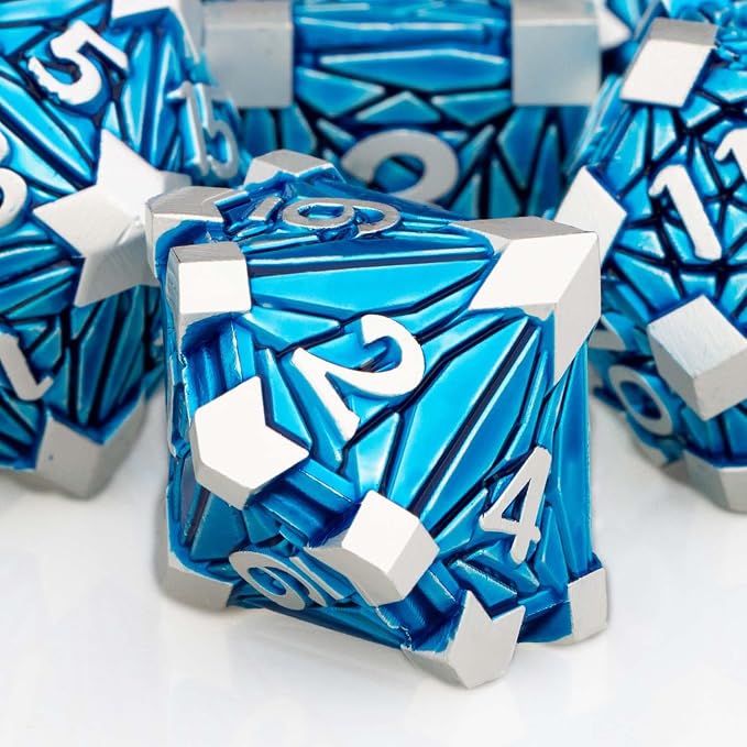 7PCS Metal DND Dice Set with Box, Debris RPG Blue D and D Dice - Image 4