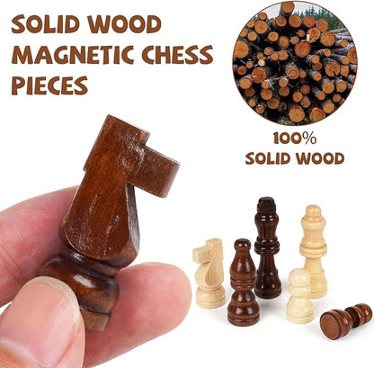 Magnetic Travel Chess Set 12-inch Wooden Magnetic Chess Board 2 Extra Queen - Image 4