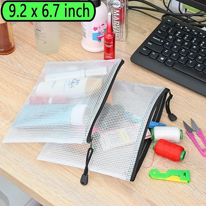 AUSTARK 10 Pcs Zipper File Bags, Waterproof Plastic Mesh Pouch - Image 7