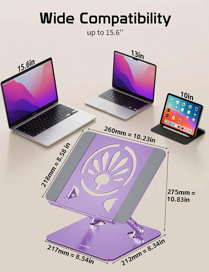 Aluminum Laptop Stand for Desk – Adjustable Ergonomic Laptop Riser, Foldable & - Image 6