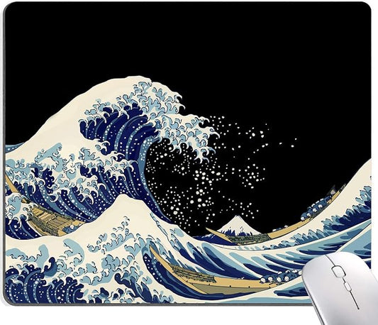 Mouse Pad, Japanese Sea Wave Design Mouse Pad, Washable Square Cloth Mousepad by Armanza