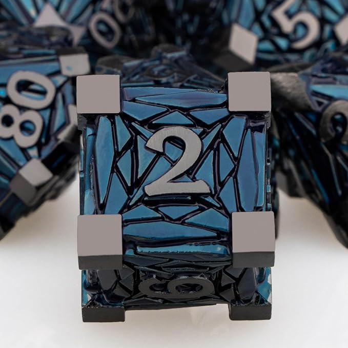 7PCS Metal DND Dice Set with Box, Debris RPG Black Blue D and D Dice - Image 3