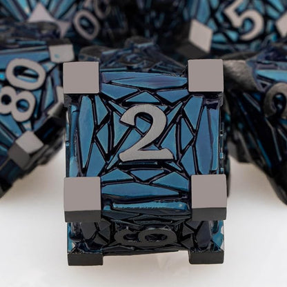 7PCS Metal DND Dice Set with Box, Debris RPG Black Blue D and D Dice - Image 3