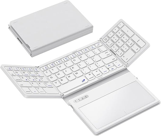 Foldable Bluetooth Keyboard, Portable Full Size Folding Keyboard by GEODMAER