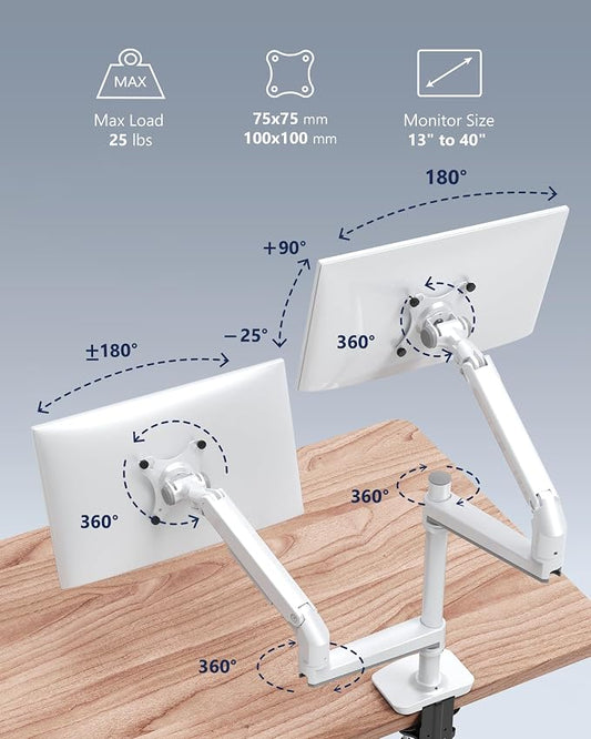 Dual Monitor Mount, Holds Screens up to 40 Inches and 25 lbs, Fully Adjustable - Image 2
