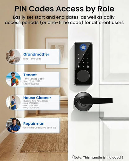 Smart Lock with 2 Lever Handle Set, Fingerprint Keyless Entry Door Lock Front - Image 6