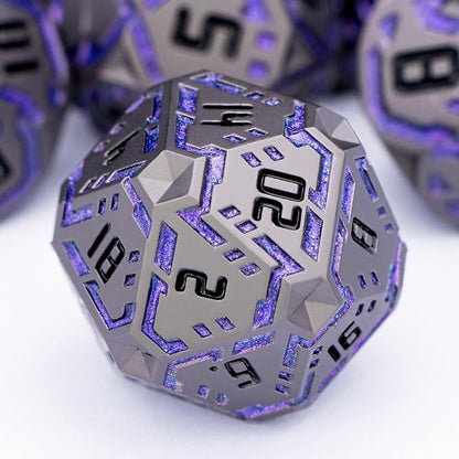 Metal DND Sci-fi Dice Set 7PCS Stripe Polyhedral Dice by OGCOPHEN