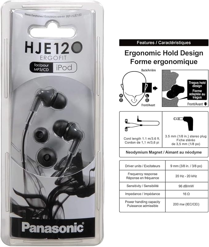 Panasonic ErgoFit Wired Earbuds, 3.5mm Jack In-Ear Headphones Wired - Image 5