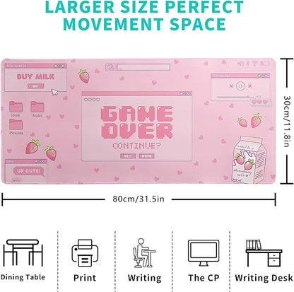 Pink Gaming Mouse Pad 31.5x11.8 Inch Pastel Game Over Large Mousepad Kawaii - Image 2