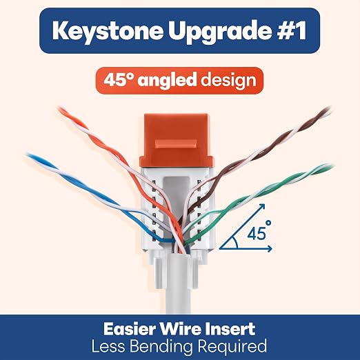 Everest 45° Angled RJ45 Cat6 Keystone Jacks 100-Pack in Orange - Image 3