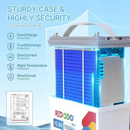 Redodo 3 Pack 12V 100Ah Mini LiFePO4 Lithium Battery, 1280Wh Deep Cycle Battery - Image 3