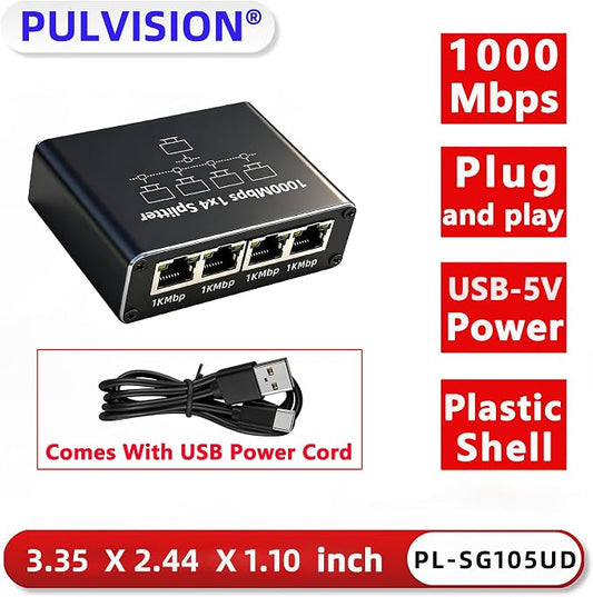 5 Port Gigabit Ethernet Switch Type-C 5V Powered 1 in 4 Out Network Hub Plug - Image 2
