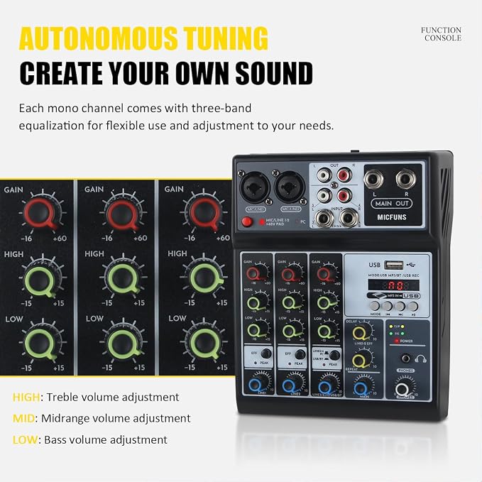 Mini audio audio mixers DJ mixer Sound Board Console System, 4 Channel 48V - Image 5
