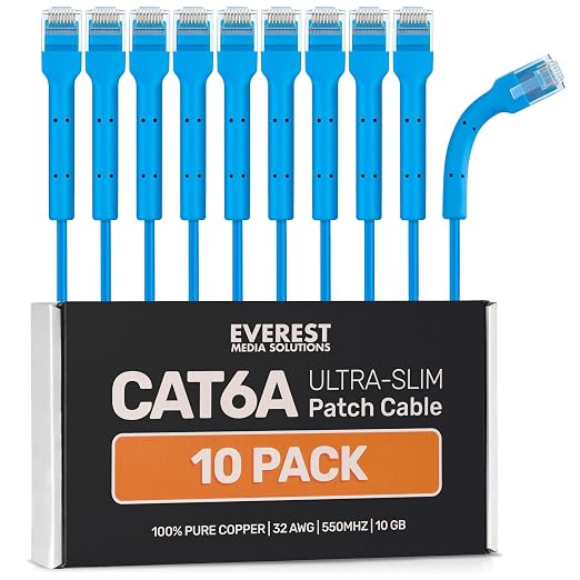 Everest Ultra Slim Cat6a Ethernet Patch Cables 1.5ft Blue by EverestMediaSolutions