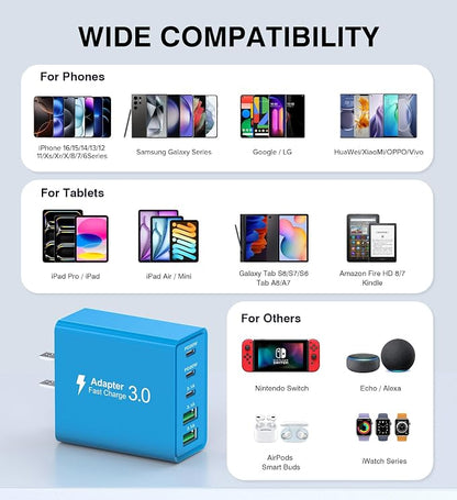 Wall Charger, USB C Charger Block, 5-Port PD + QC 3.0 Fast Charging Power Plug - Image 4