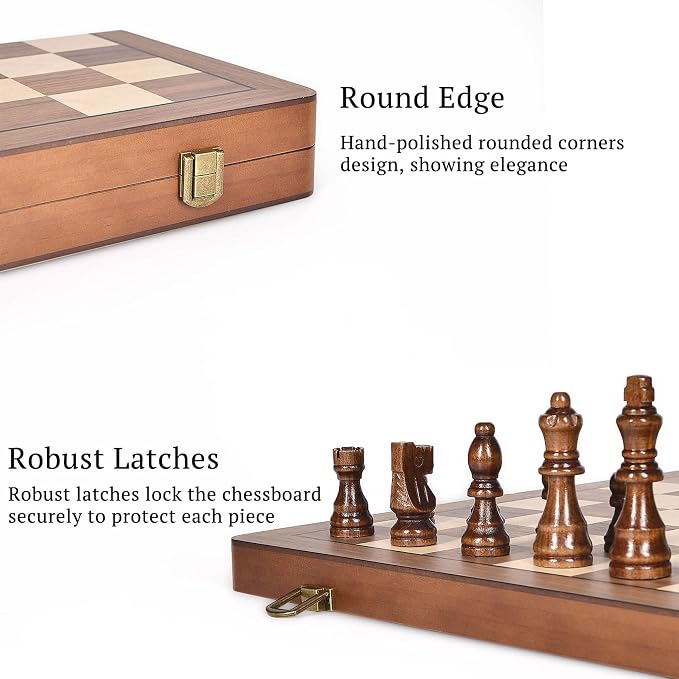 15" Wooden Chess Set with Magnetic Pieces - Image 5