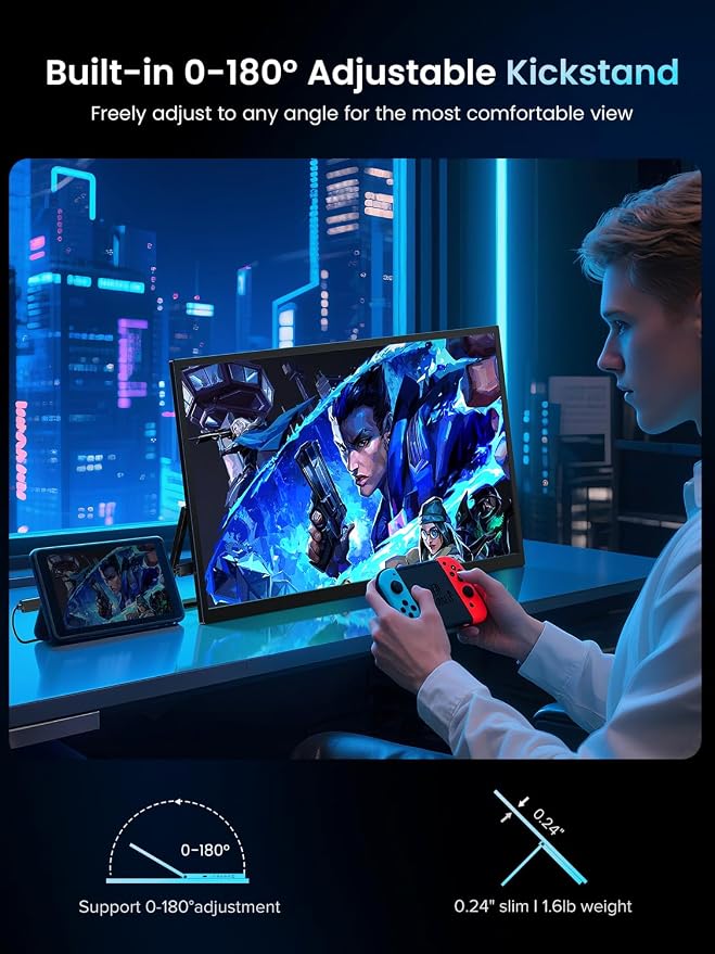 UPERFECT Portable Monitor 18.5-inch 120HZ 100% sRGB 1080P w/VESA & Stand 180° - Image 5