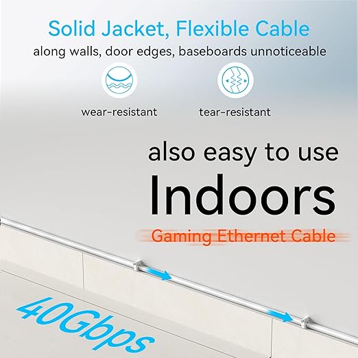 Sokqovt Cat 8 Ethernet Cable Slim 50ft Outdoor & Indoor, Pure Copper Cat8 - Image 6