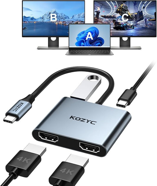 USB C to Dual HDMI Adapter 4K@30Hz, KOZYC USB C Hub Multiport Adapter by KOZYC