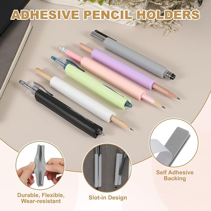 PATIKIL 2 Pcs Adhesive Pencil Holders, 105mm Long Universal Pencil Clip - Image 3