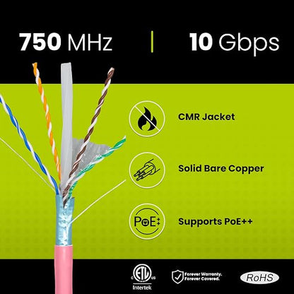TRUE CABLE Cat6A Shielded Riser Bulk Ethernet Cable, 23AWG Solid Bare Copper - Image 2