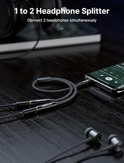 JSAUX Headphone Splitter 4ft, Audio Splitter 3.5mm Male TRS to 2 Dual 3.5mm - Image 2