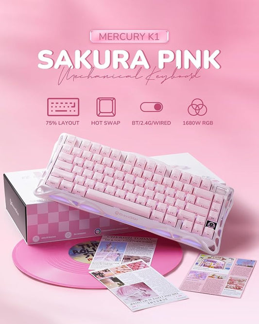 GravaStar Mercury K1 75% Pink Wireless Keyboard, Aluminum Alloy Exoskeleton - Image 2