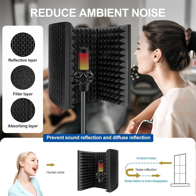Aokeo Professional Studio Recording Microphone Isolation Shield, Suitable - Image 2