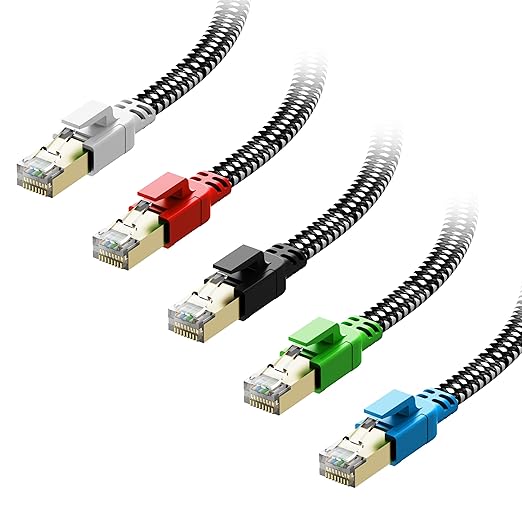 Cat 8 Ethernet Cable 6 ft 5 Pack, Nylon Braided High Speed Heavy Duty Network by Orbram