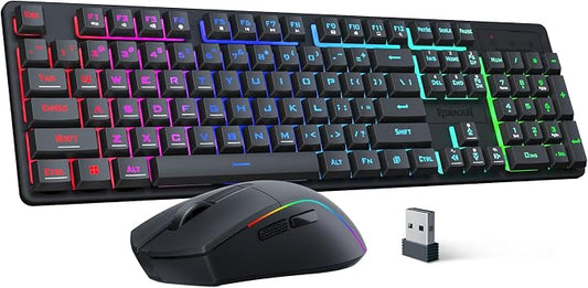 Redragon S107KS Wireless Gaming Keyboard and Mouse, RGB Backlit, 3 Mode by REDRAGON