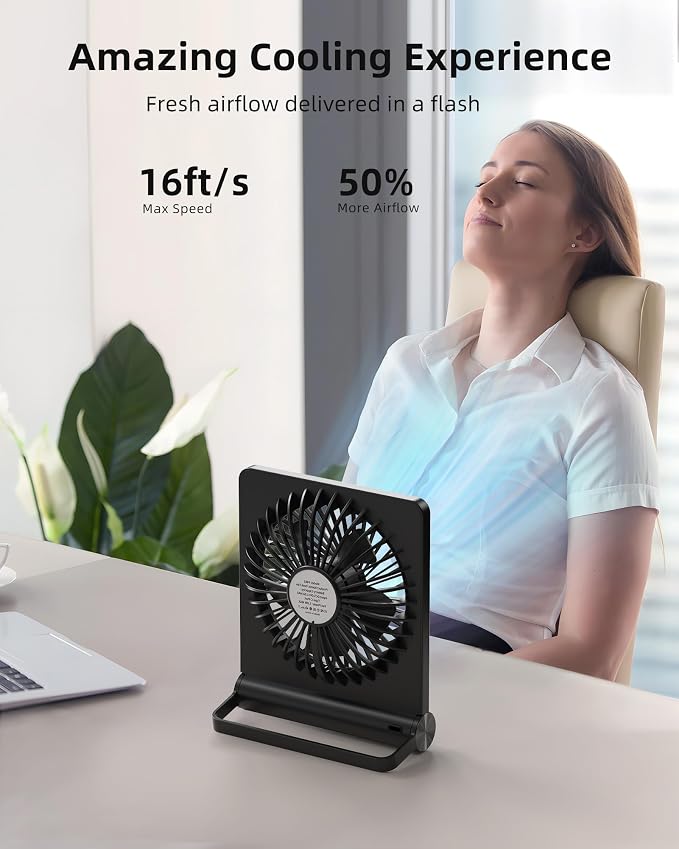Koonie Portable Desk Fan, 3.5-20hrs Battery Operated Small USB Fan - Image 3