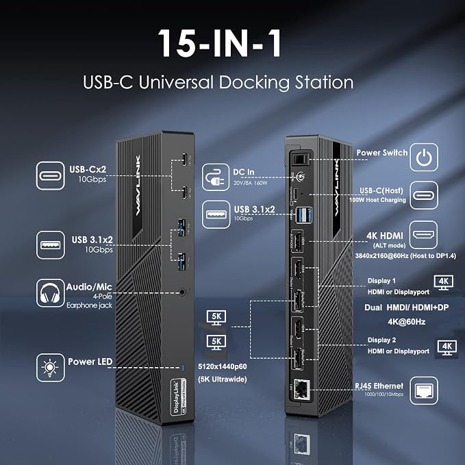 WAVLINK DisplayLink Docking Station Triple Monitor 4K@60Hz - Image 2
