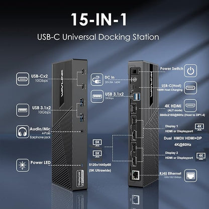 WAVLINK DisplayLink Docking Station Triple Monitor 4K@60Hz - Image 2