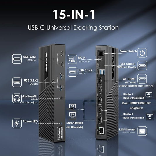 WAVLINK DisplayLink Docking Station Triple Monitor 4K@60Hz - Image 2