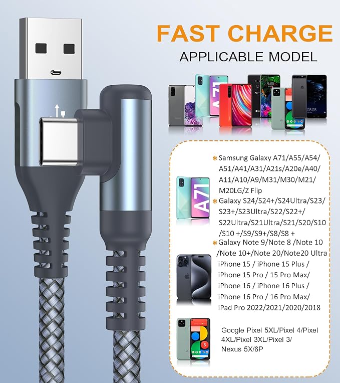 sweguard USB Type C iPhone 16 Pro Max Charger Cable Right Angle 3.1A Fast - Image 5