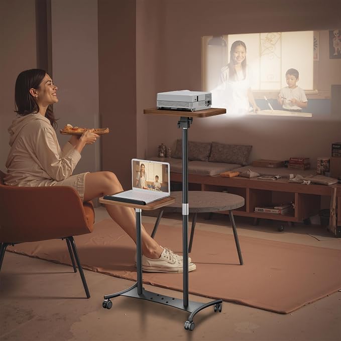 2 Shelves Projector Stand, Mobile Laptop Cart on Wheels Projector Stand - Image 2