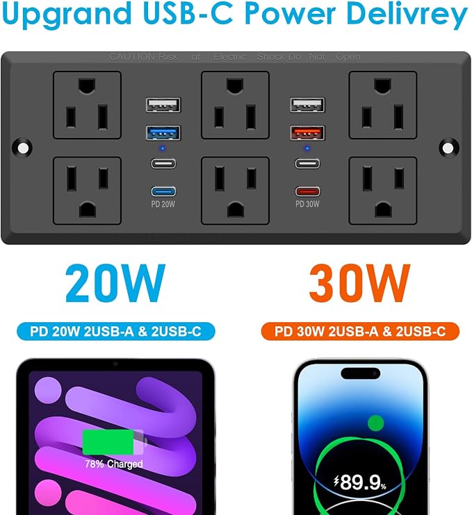 Recessed Power Strip with PD 30W Fast Charging, Conference Desk Flush Mount - Image 9