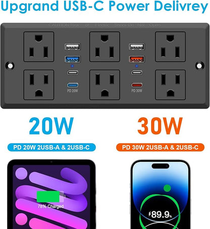 Recessed Power Strip with PD 30W Fast Charging, Conference Desk Flush Mount - Image 9