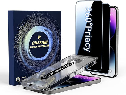 OneFish Screen Protector for iPhone 16 Pro Max Privacy, 4-Way 360° Anti-Spy by OneFish