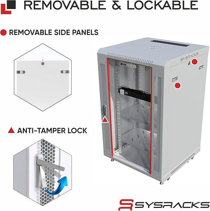 22U Wall Mount Server Rack Cabinet 24” Deep, 19” Network & AV Enclosure - Image 5