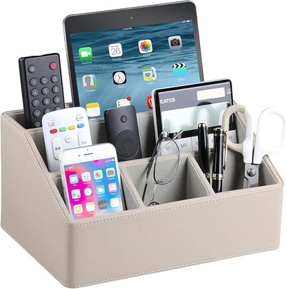 PU Leather Desk Organizer, Luxury Remote Control Holder by MEIBOOCH