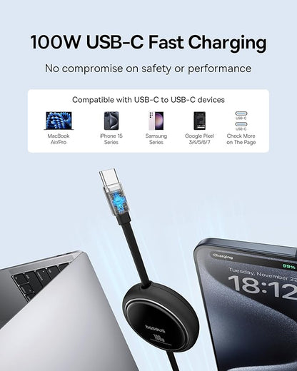 Baseus USB C to USB C Cable, 100W Retractable USB C 5A Fast Charging Cable - Image 2
