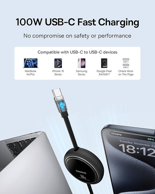 Baseus USB C to USB C Cable, 100W Retractable USB C 5A Fast Charging Cable - Image 2