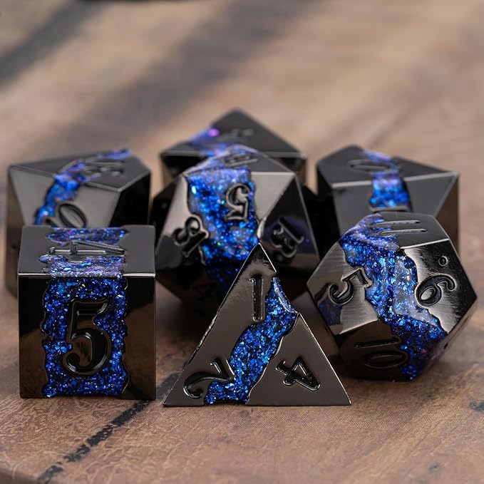 D&D Dice Set Metal, Large Striped Glitter Dice Set.RPG Polyhedral Dice 7pcs Set - Image 5