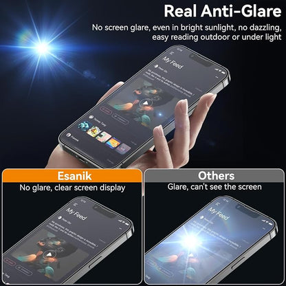 Esanik for iPhone 14 Plus/13 Pro Max Matte Glass Screen Protector Anti-Glare & - Image 3